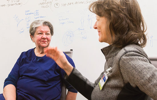 Linda Cross and Kathy Kinlaw routinely hold ethics meetings with nurses on Cross's floor at Emory University Hospital.